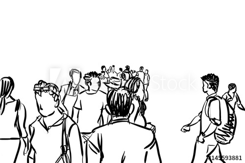 500x334 Crowd Walking Ink Sketch On White Background
