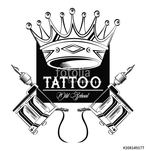 483x500 Old School Tattoo Machines And Crown Drawing Design Vector