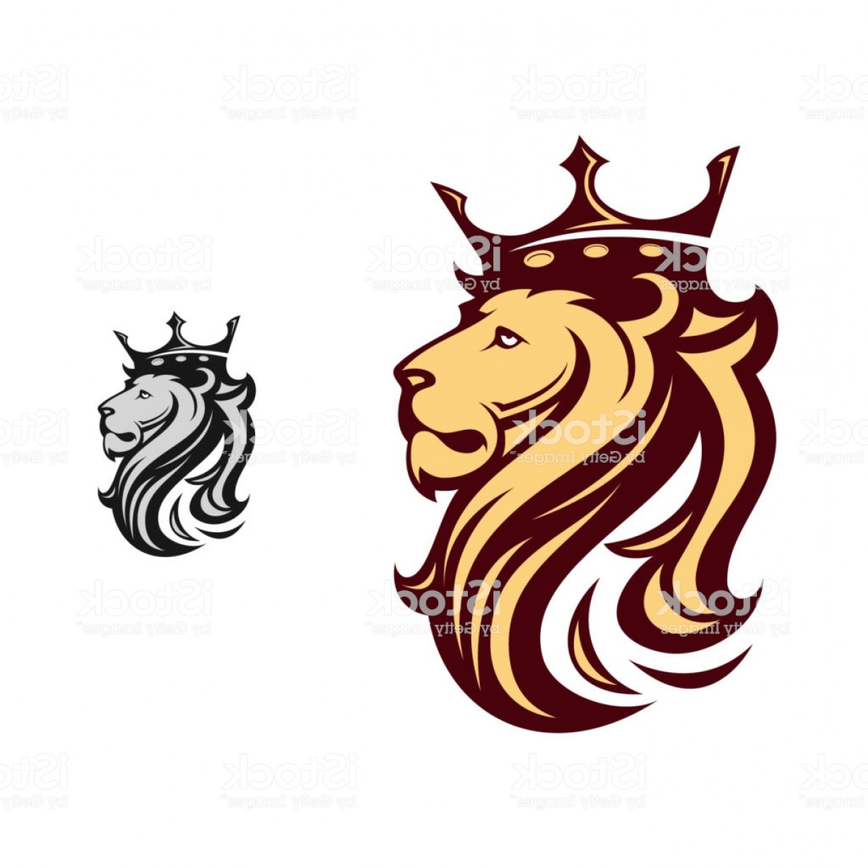 1228x1228 Vector Illustration Design Lion Head Drawing With Crown