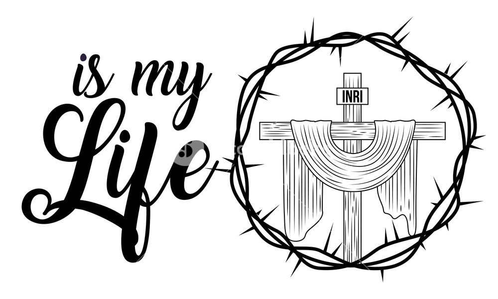 1000x600 Sacred Cross Is My Life Religion Crown Thorns Vector Illustration