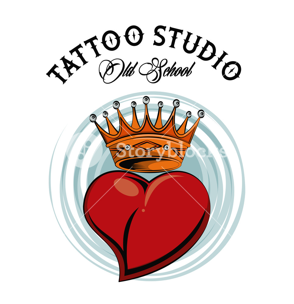 966x1000 Old School Tattoo Heart With Crown Drawing Design Vector