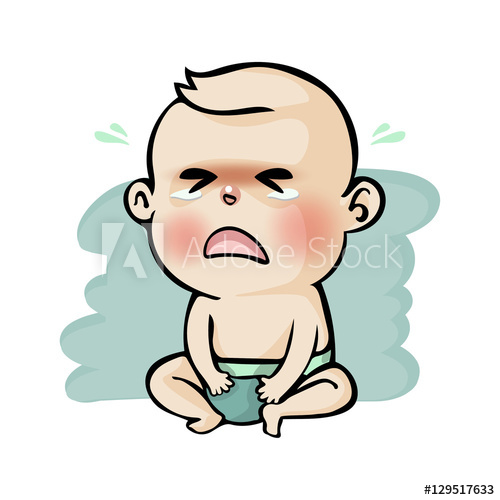 500x500 Crying Baby Boy Cute Cartoon, Vector Illustration