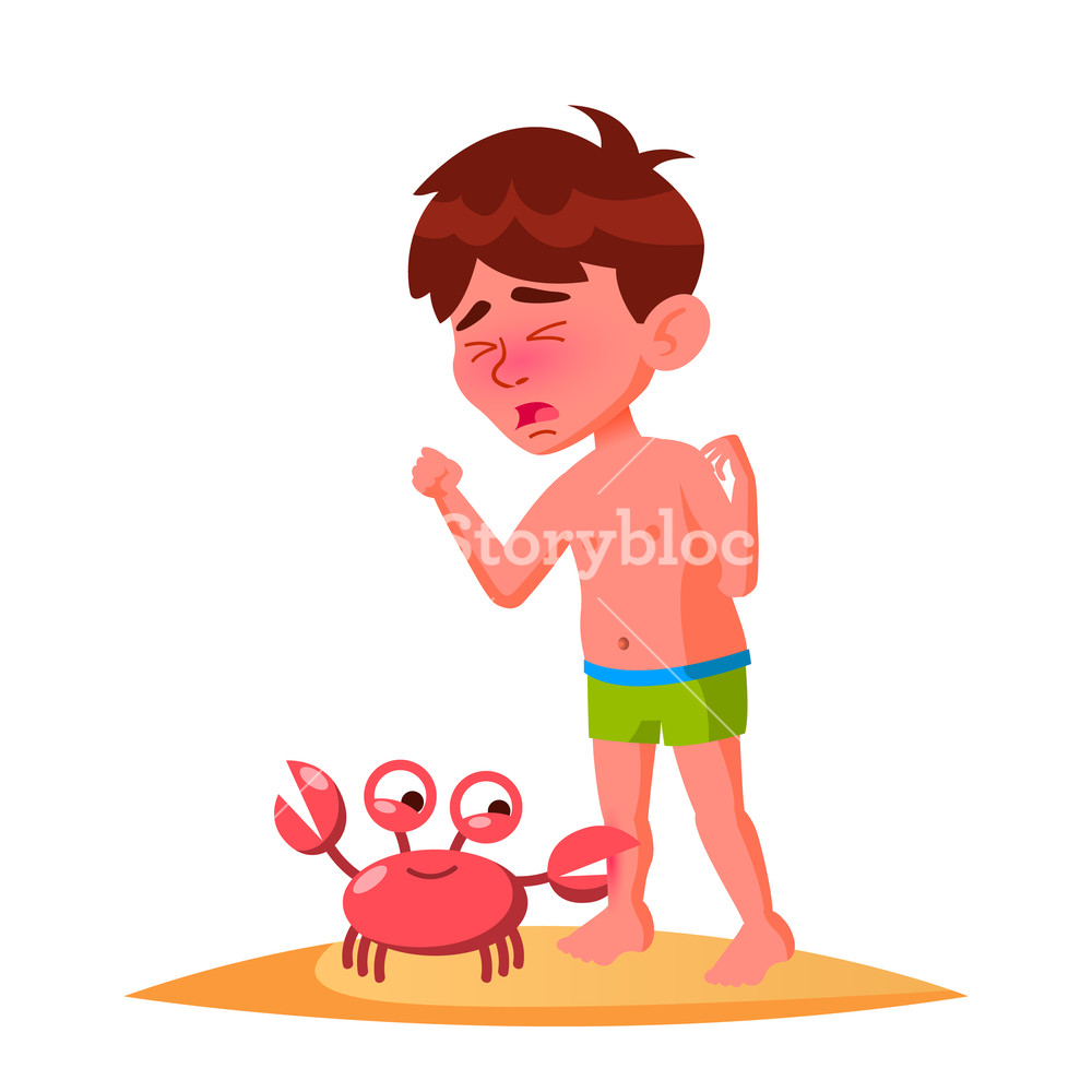 1000x1000 Crab Bit The Finger Of Crying Boy Vector Isolated Illustration