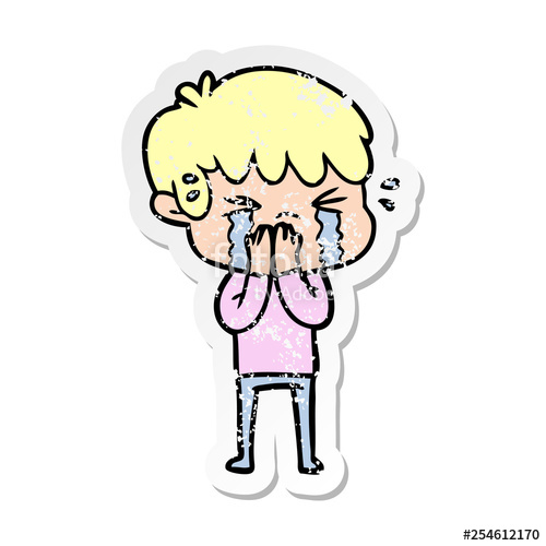 500x500 Distressed Sticker Of A Cartoon Boy Crying Stock Image