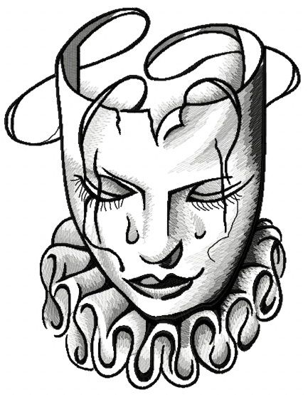 433x554 Sad Arlekin Mask Embroidery Design Lady Sad Drawings, Art
