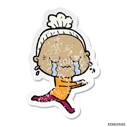 500x500 Distressed Sticker Of A Cartoon Crying Old Lady Stock Image