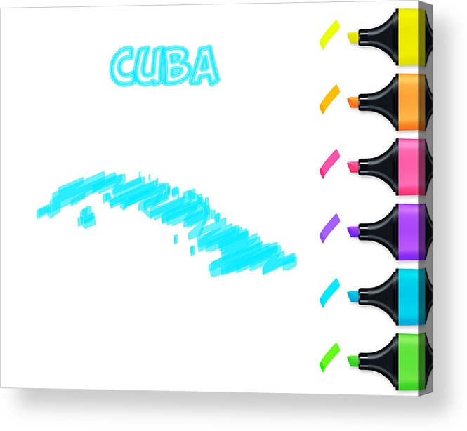 665x614 cuba map hand drawn on white background, blue highlighter acrylic