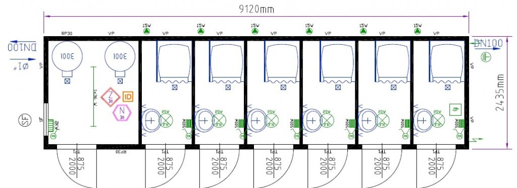 1024x374 Six Cubicle Unisex Shower Cabin Sports Changing Rooms In The Uk