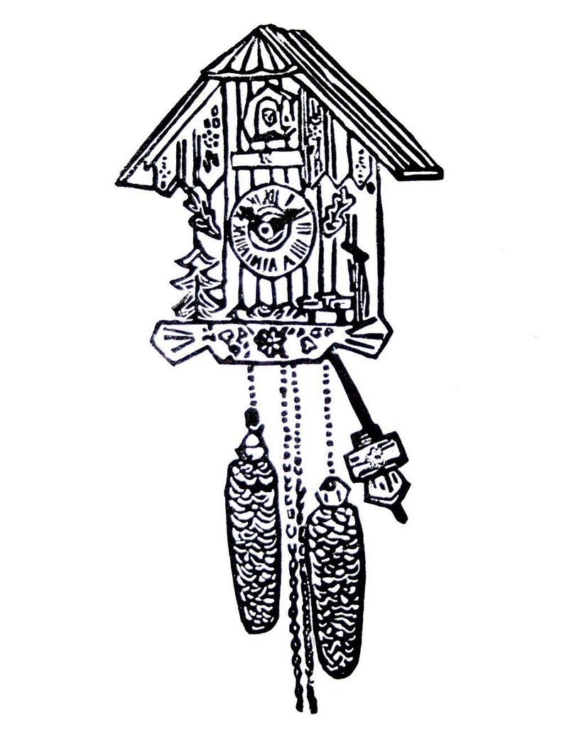 794x1038 Cuckoo Clock Linoleum Block Print X Wall Etsy