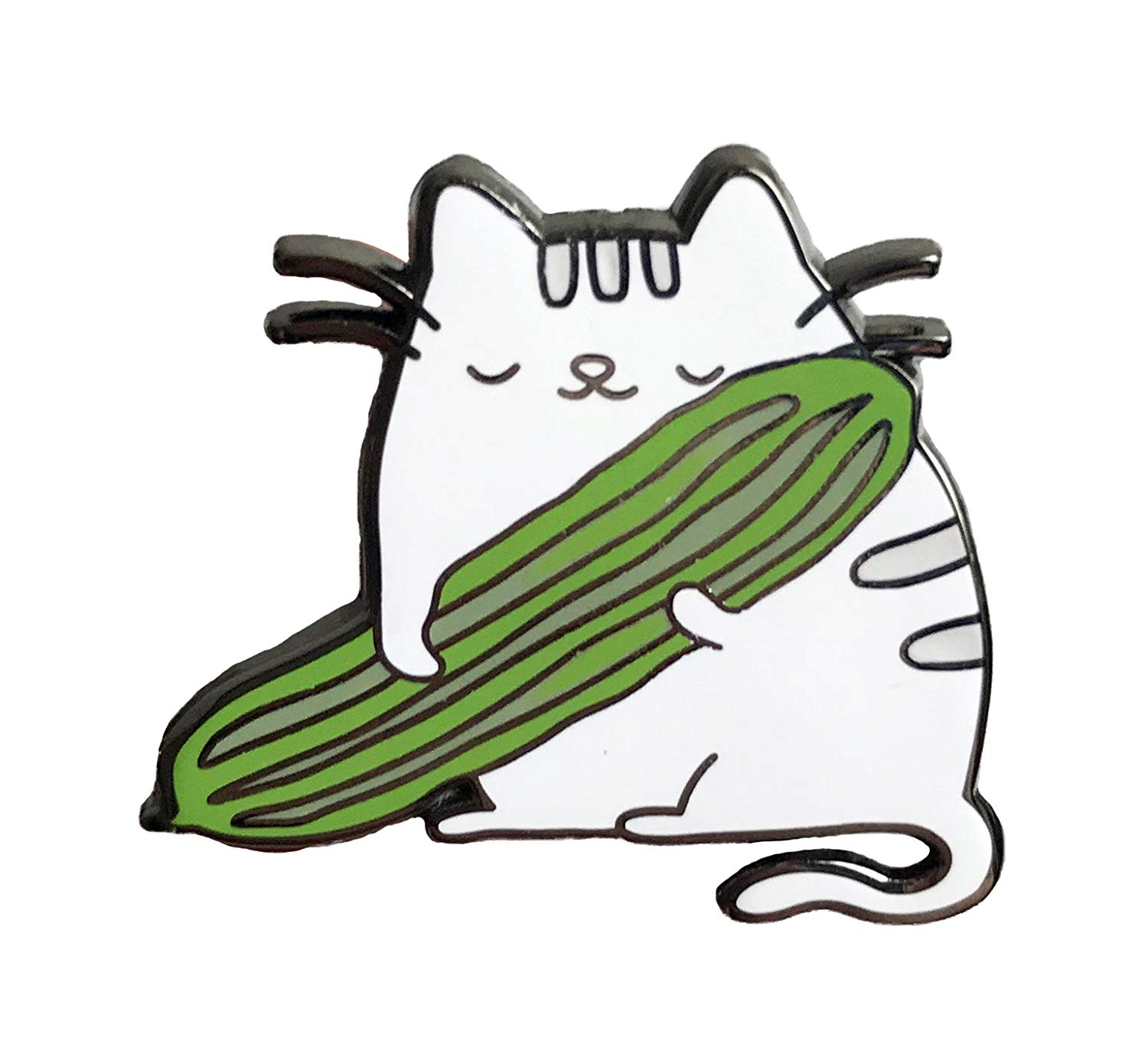 1500x1390 cat hugging cucumber enamel pin forbidden love pin