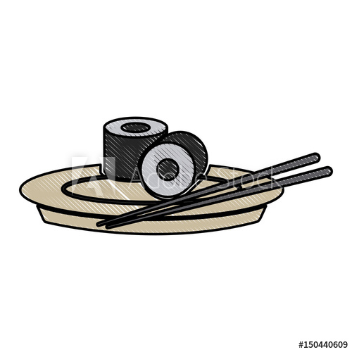 500x500 Drawing Japanese Sushi Food Dish Stick Culture Vector Illustration
