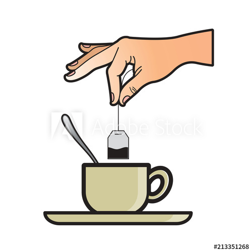 500x500 Isolated Dipping Hand A Tea Bag Into Cup Vector Drawing