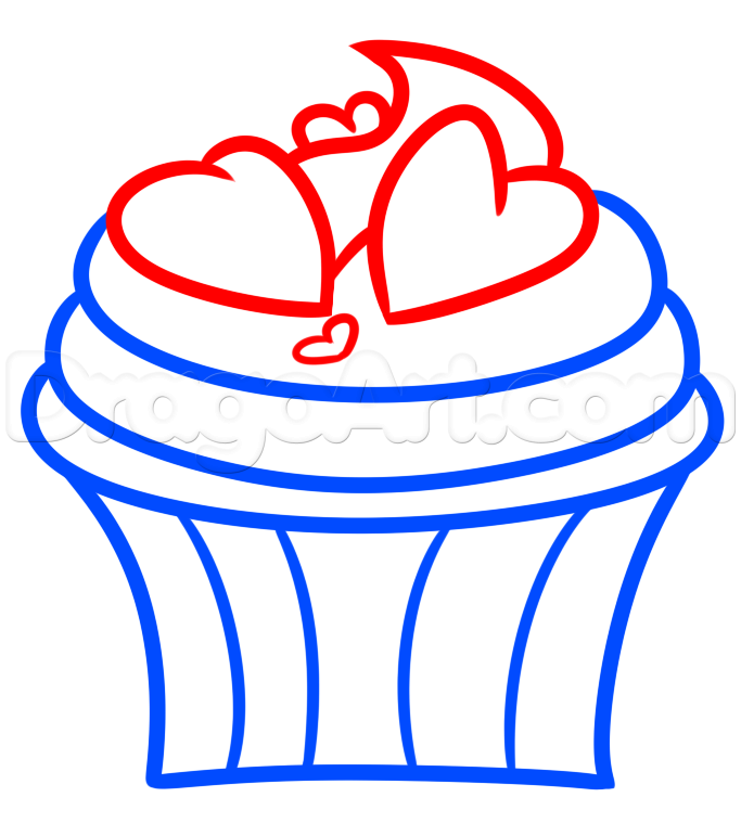 683x759 Valentine Cupcake Drawing, Step