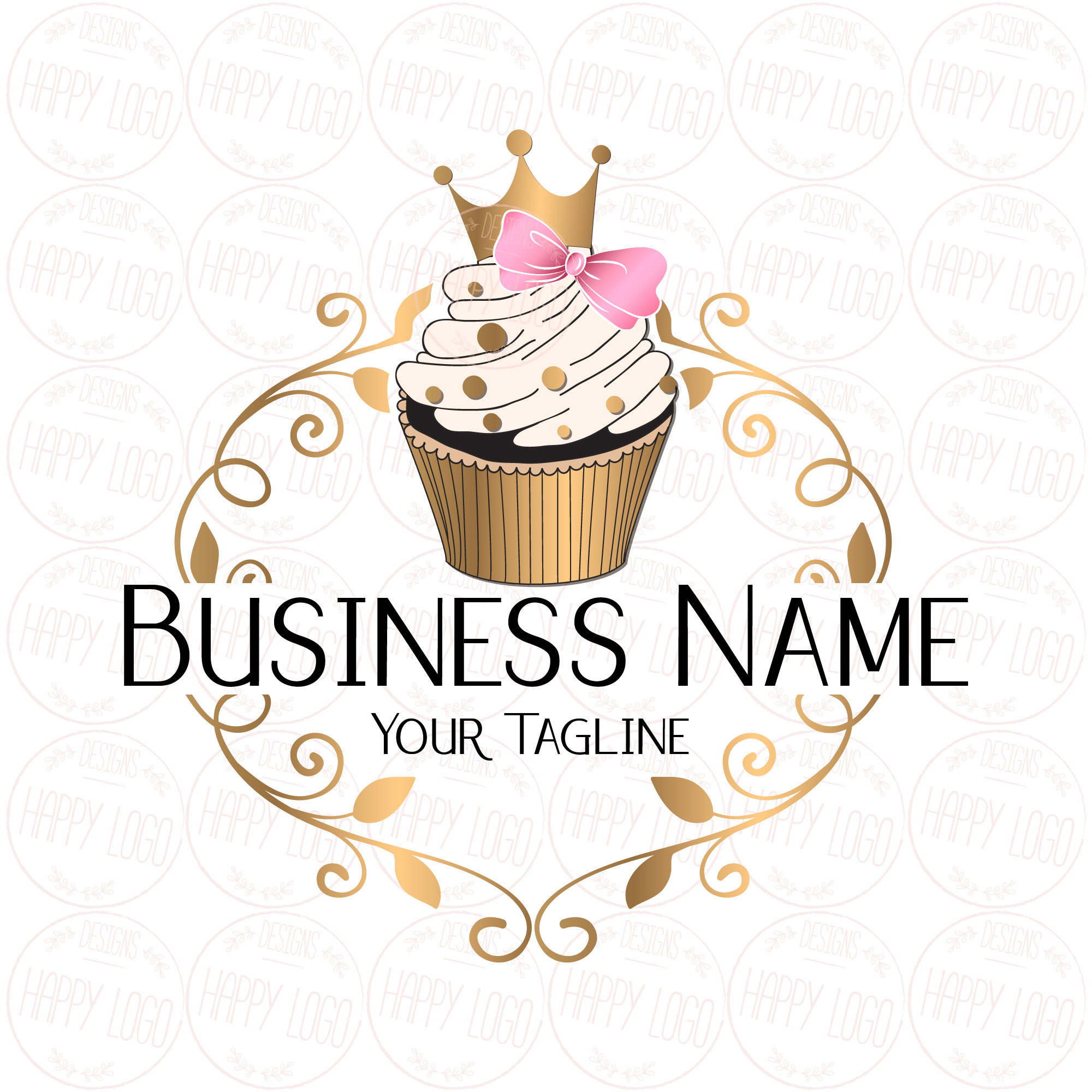2000x2000 Custom Logo Design Cupcake Gold Crown Cupcake Logo Bow Pink Etsy