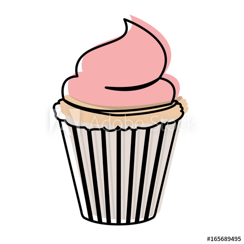 500x500 Watercolor Silhouette Of Hand Drawing Cupcake With Pink