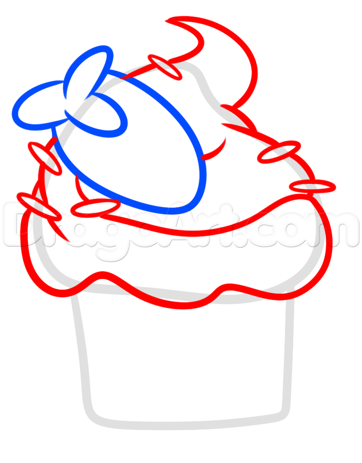 727x929 Kawaii Cupcake Drawing, Step