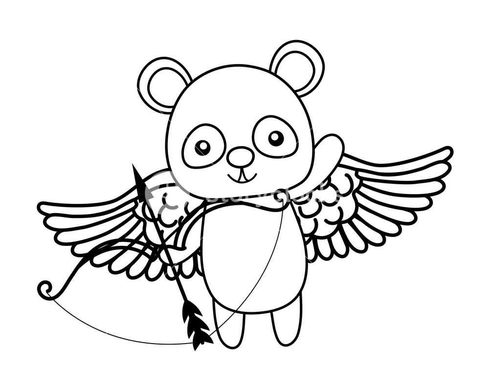 1000x800 Cute Animal Panda Bear With Cupid Wings And Arrow With Bow Cartoon