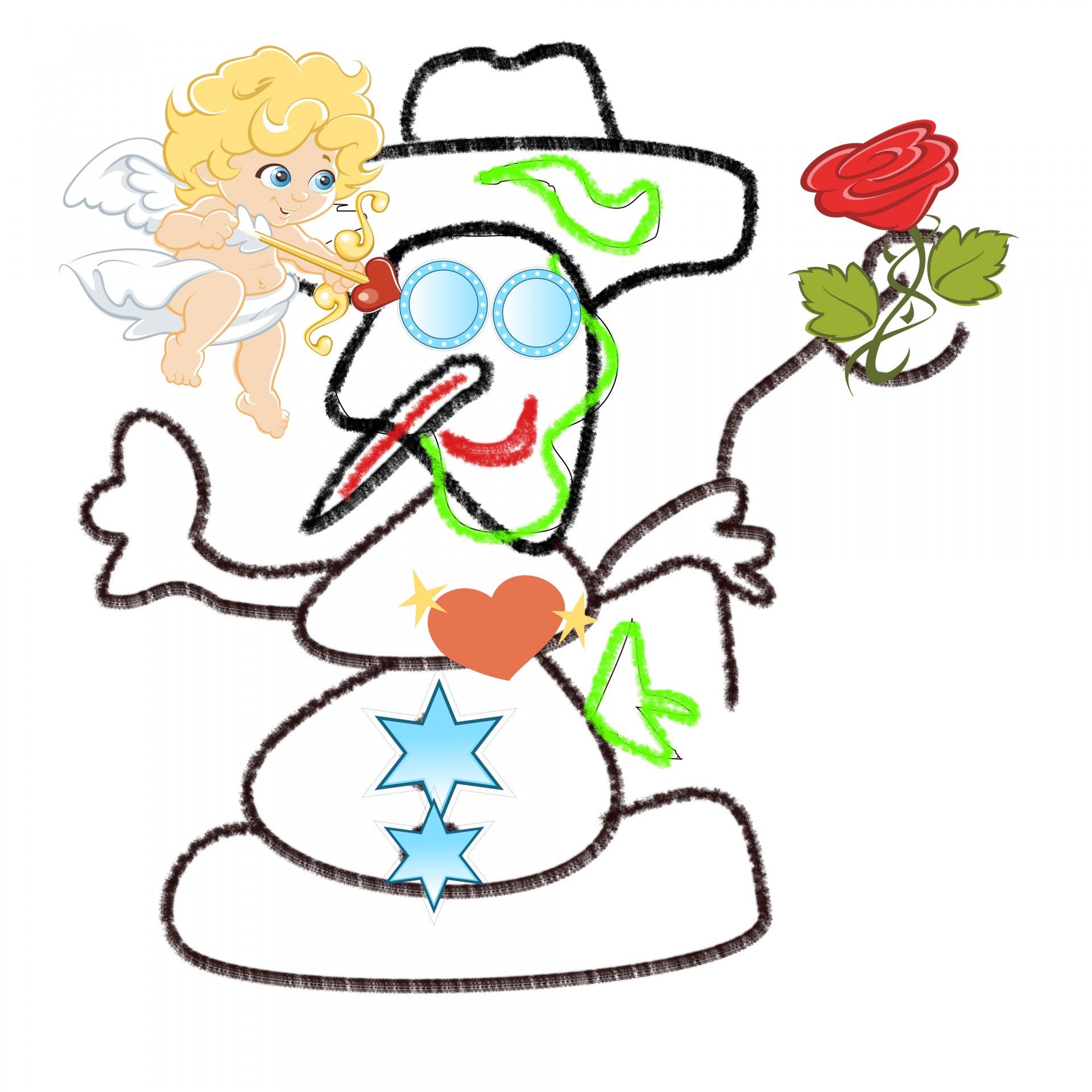 1920x1920 Doodle, Drawing, Snowman, Love, Cupid