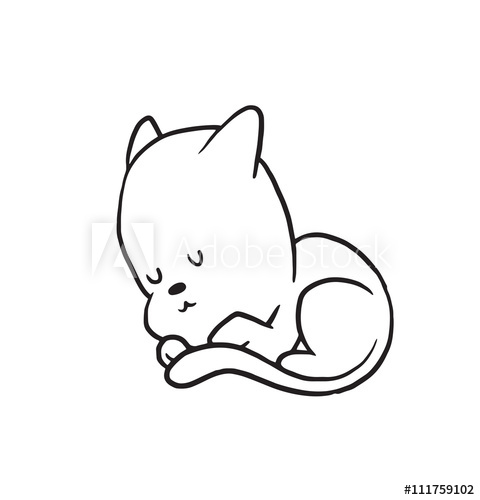 480x500 Vector Cartoon Image Of A Cute Little Black White Cat Sleeping