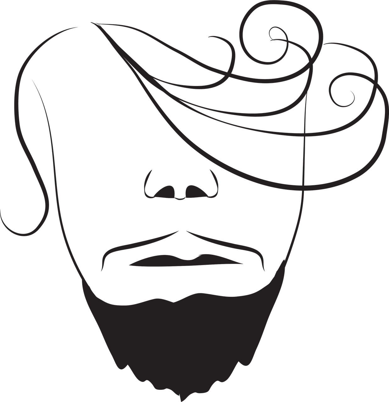 1238x1280 Drawing, Silhouette, Man, Curly, Hair