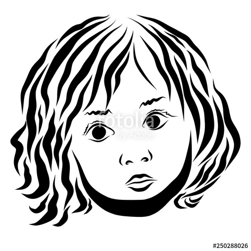 500x500 Beautiful Baby With Long Curly Hair, Black Lines, Look Stock
