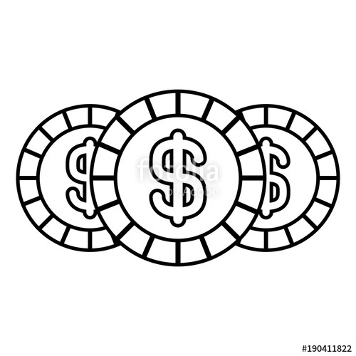 500x500 Set Three Coins Money Dollar Currency Vector Illustration Outline