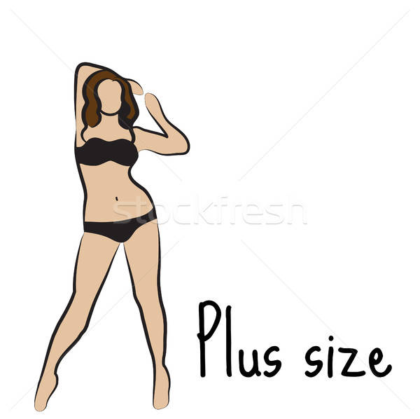 600x598 Girl Silhouette Sketch Plus Size Model Curvy Woman Symbol Vector