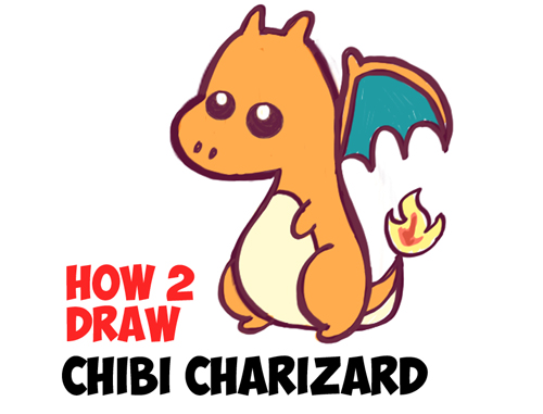 500x381 How To Draw A Cute Baby Chibi Charizard From Pokemon In Easy Steps