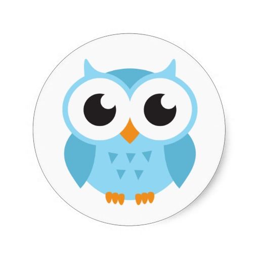 512x512 Cute Blue Cartoon Baby Owl Classic Round Sticker