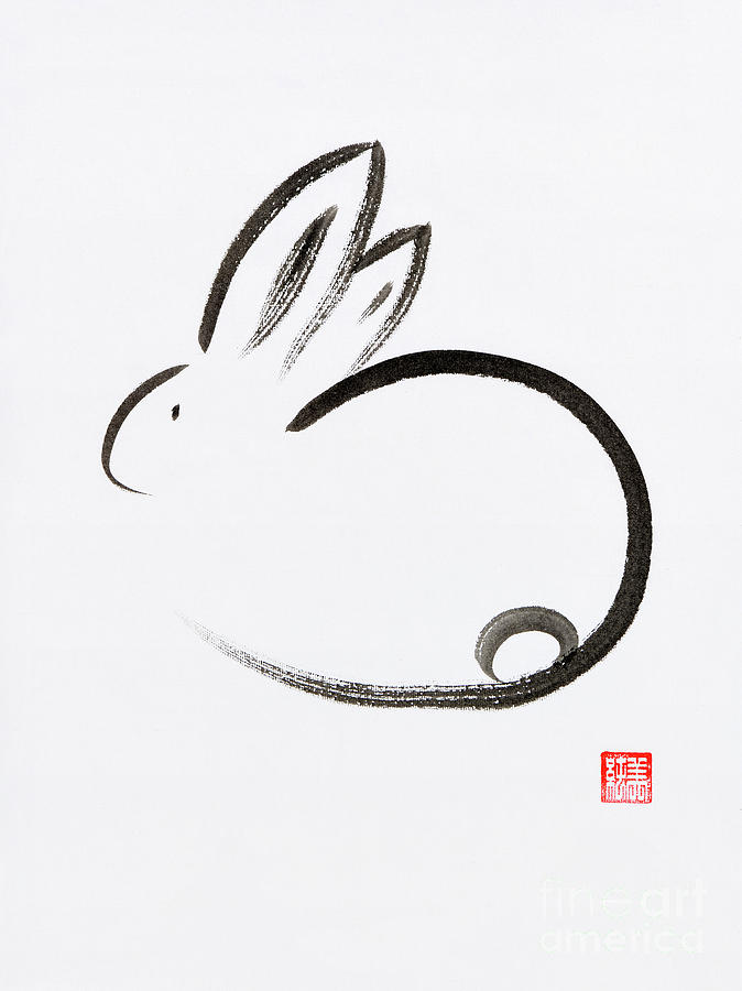 674x900 Minimalistic Cute Bunny Japanese Zen Sumi E Painting On White Ri