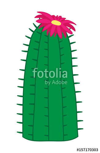 326x500 Cute Cactus Vector Illustration, Green Cactus Plant With Pink