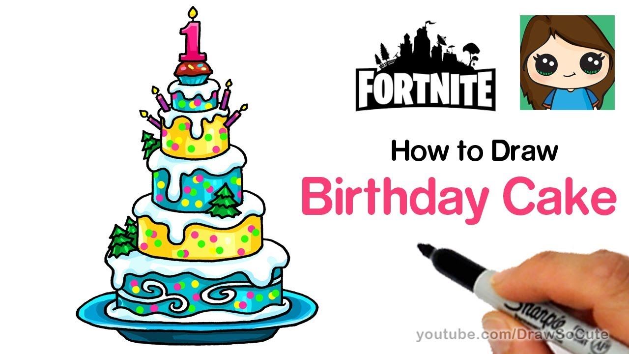 1280x720 how to draw the fortnite birthday cake easy art completed cute