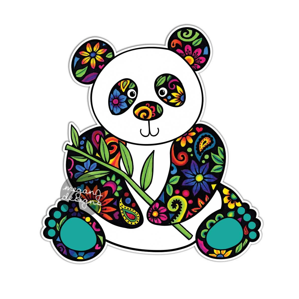 1200x1200 Panda Car Decal Colorful Flowers Design Bumper Sticker Etsy