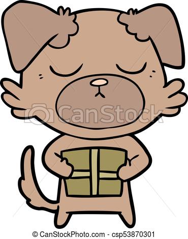 370x470 Cute Cartoon Dog With Christmas Present Vector Clipart