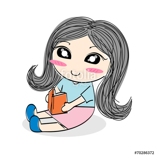 500x500 Cute Cartoon Girl Reading Book Stock Image And Royalty Free