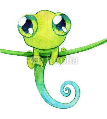 361x400 Chameleon Cute Childish Kawaii Eyes Watercolor Isolated Buy
