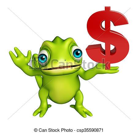 450x433 cute chameleon cartoon character with doller sign rendered