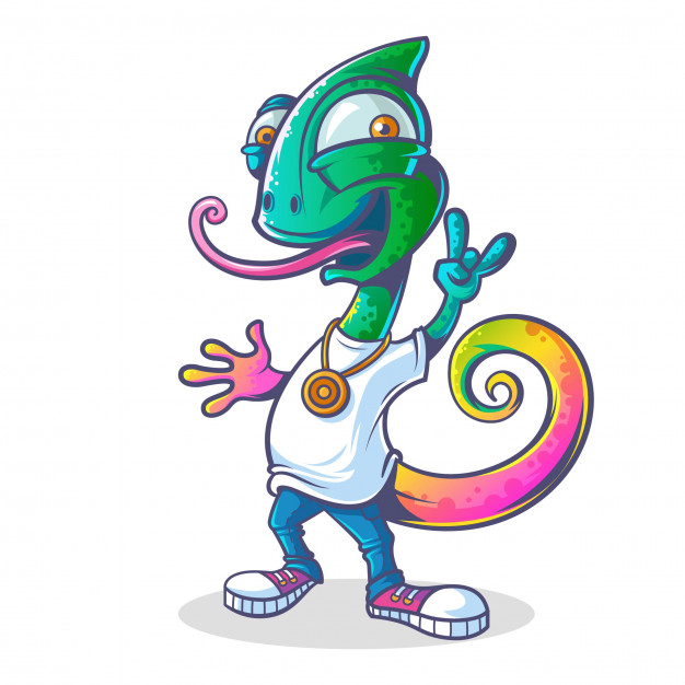 626x626 Vector Cartoon Illustration Of Cute Chameleon Vector Premium