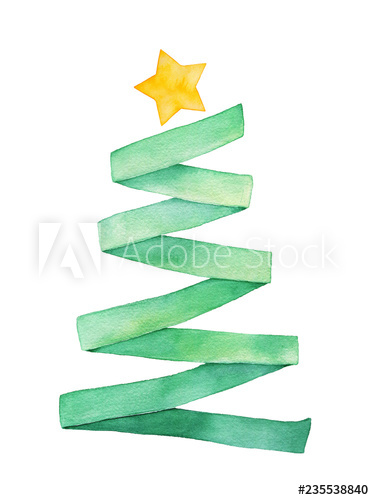374x500 Watercolour Illustration Of Green Ribbon Folded As Cute Christmas