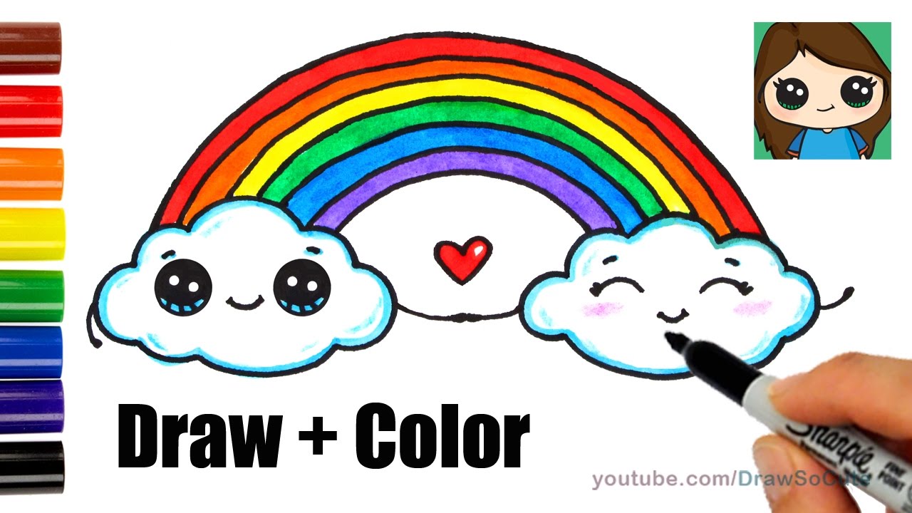 1280x720 How To Draw A Rainbow And Clouds Easy With Coloring Kids Youtube