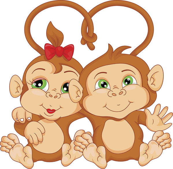 599x586 Cute Monkey Couple Cartoon Art Print