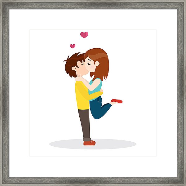 600x600 Cute Couple Hugging And Kissing Framed Print