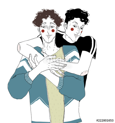 468x500 Drawing Of Young Smiling Man Standing Beside Other One