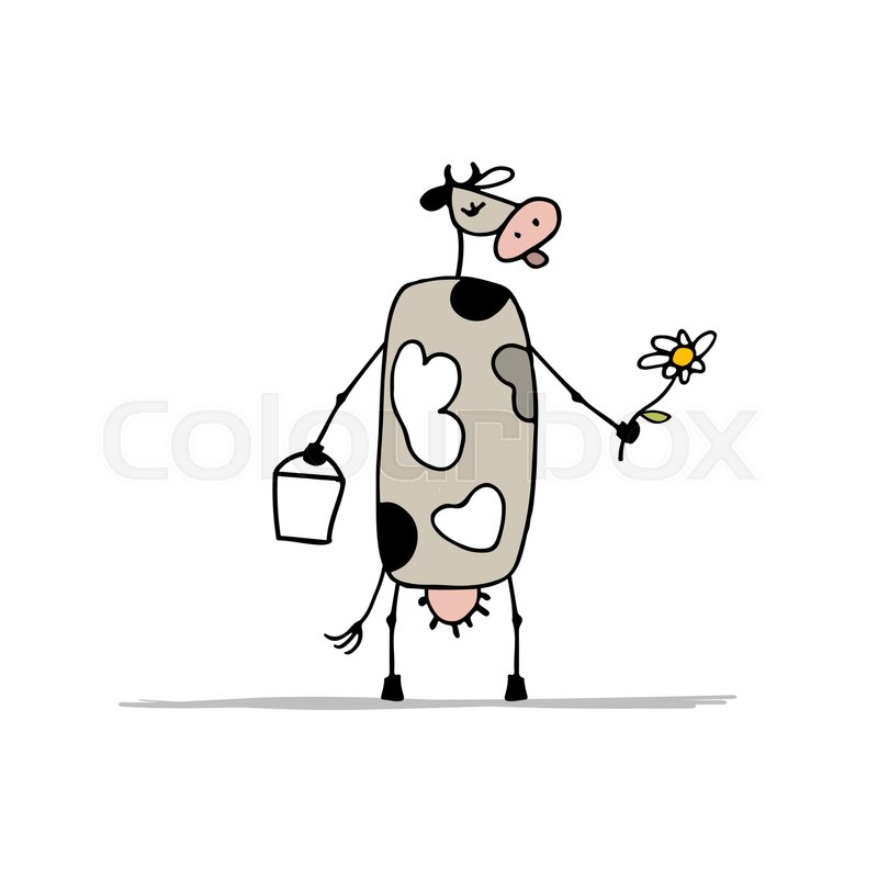 800x800 Cute Cow With Milk And Flower, Sketch Stock Vector Colourbox