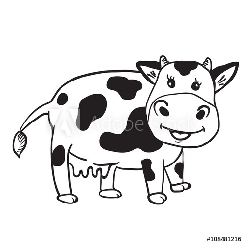 500x500 Simple Black And White Cute Cow