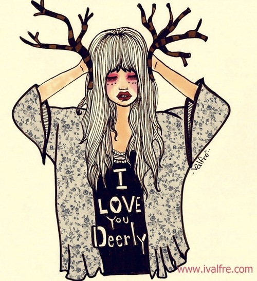 500x547 Art, Cute, Deer, Drawing, Girl