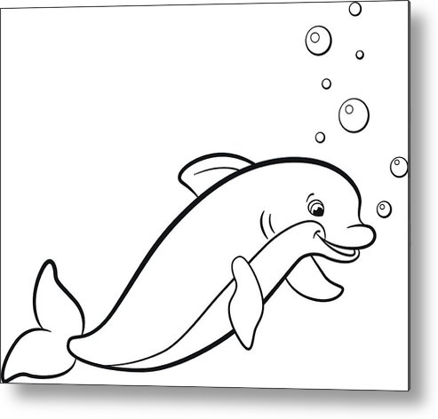 493x472 Coloring Pages Marine Wild Animals Cute Dolphin Metal Print