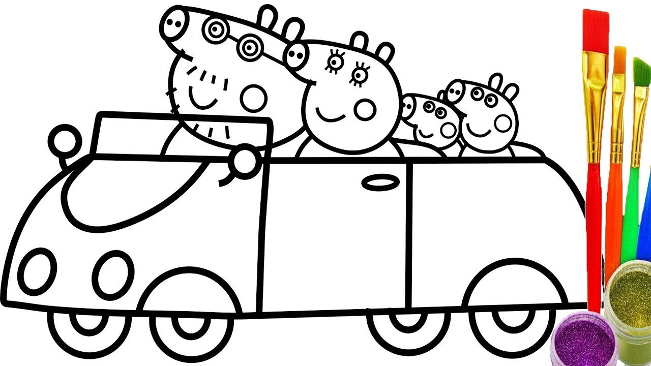 1280x720 Coloring Pages Peppa Pig Drawing How To Draw Family In Car Videos