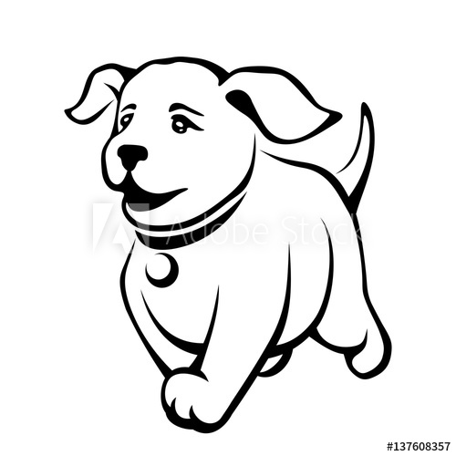 500x500 Vector Black Contour Drawing Of A Cute Running Puppy Isolated