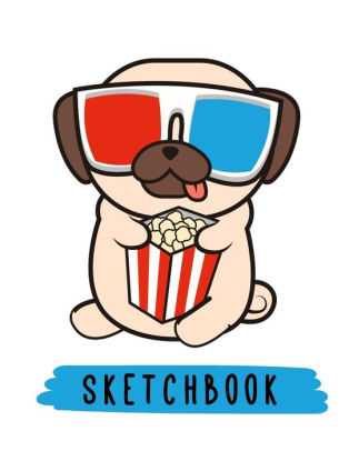 314x406 Sketchbook Cute Pug At Cinema With Popcorn, Large Blank